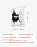 VEVOR pneimatiskais dubultmembrānu sūknis, maks. plūsma 95 l/min, standarta ieplūde un izplūde, polipropilēna korpuss, divas membrānas, paredzēts dīzeļdegvielai, smērvielām, petrolejai un benzīnam