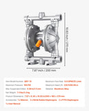 VEVOR pneimatiskais dubultmembrānu sūknis, maks. plūsma 25 l/min, standarta ieplūde un izplūde, alumīnija sakausējuma korpuss, divas membrānas, paredzēts dīzeļdegvielai, smērvielām, petrolejai un benzīnam