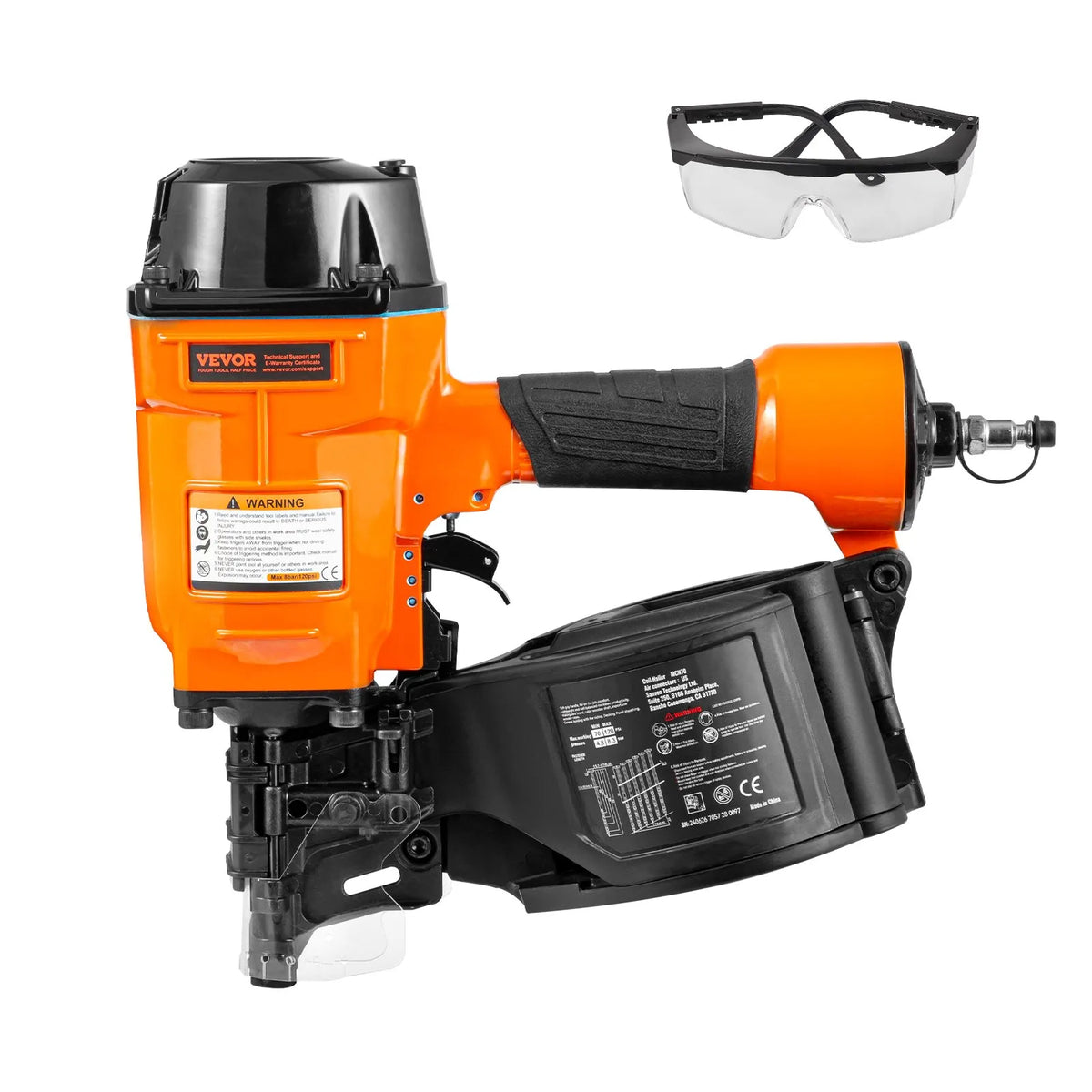 VEVOR Pneumatic Coil Nailer MCN70, 45–70 mm Nails, 15°, 4.8–8.3 bar