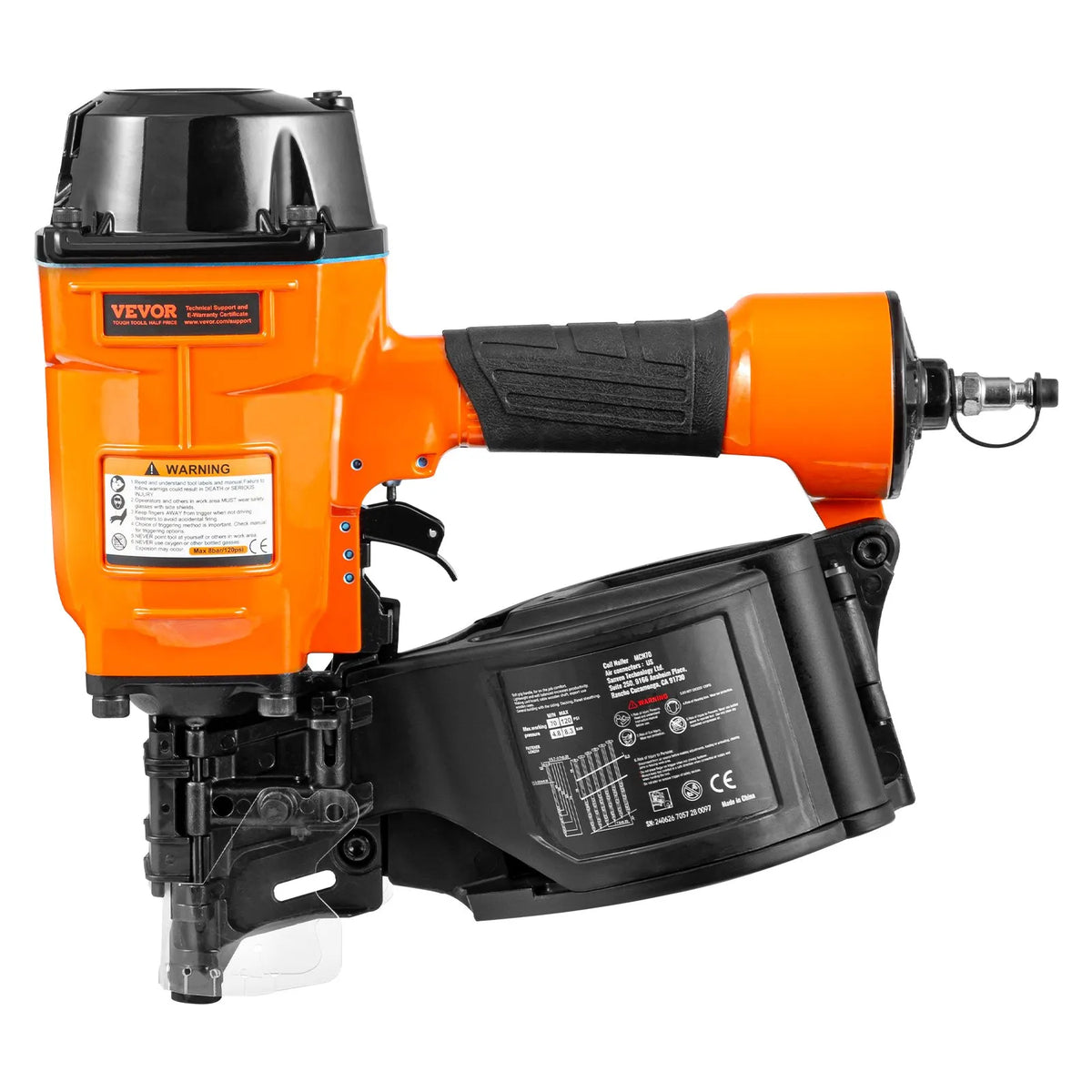 VEVOR Pneumatic Coil Nailer MCN70, 45–70 mm Nails, 15°, 4.8–8.3 bar
