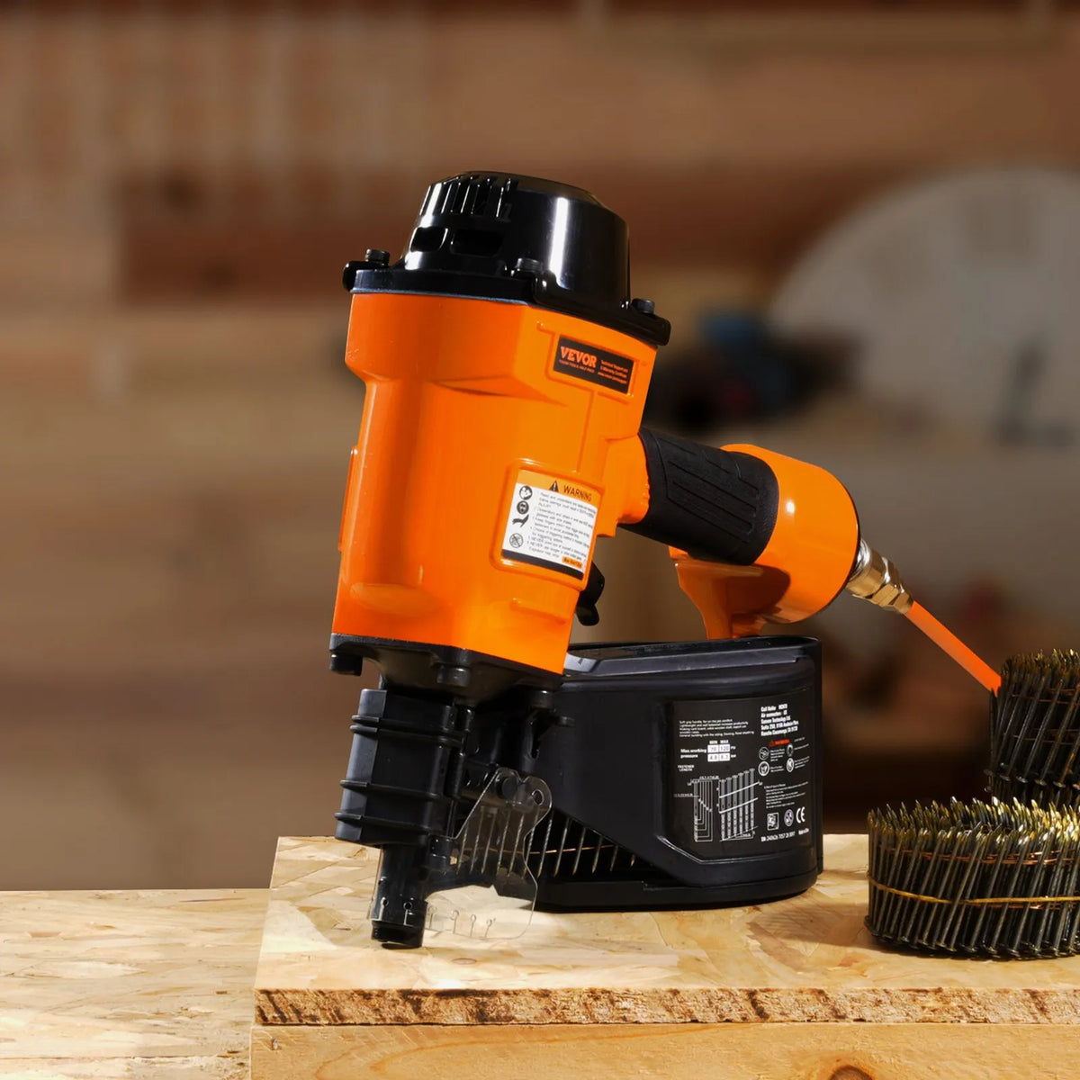 VEVOR Pneumatic Coil Nailer MCN70, 45–70 mm Nails, 15°, 4.8–8.3 bar