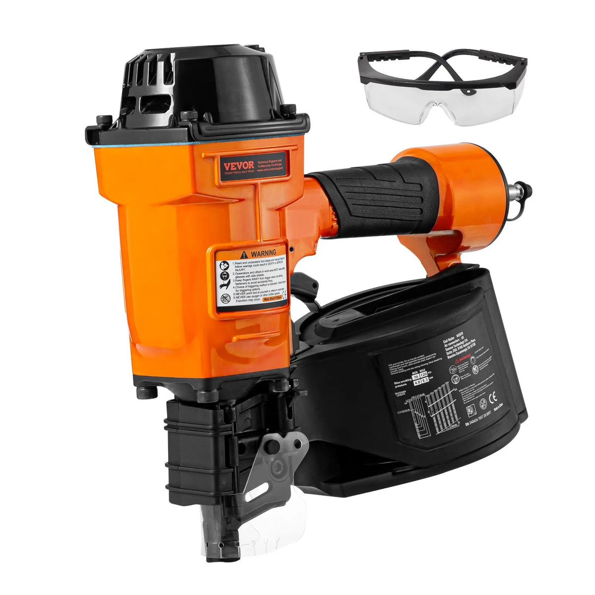 VEVOR Pneumatic Coil Nailer MCN70, 45–70 mm Nails, 15°, 4.8–8.3 bar