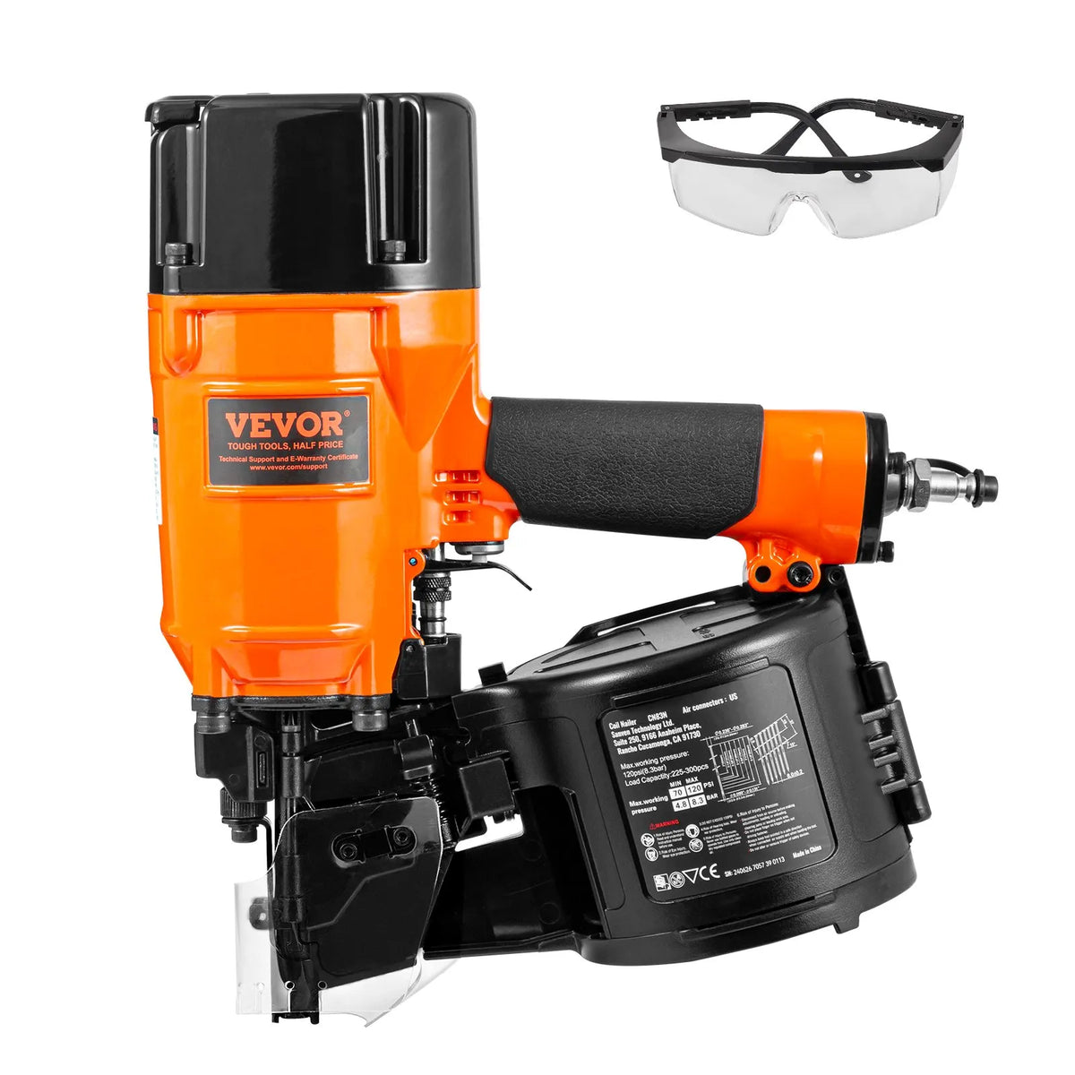 VEVOR Pneumatic Coil Roofing Nailer CN83N, 50–83 mm Nails, 15°, with Depth Adjustment