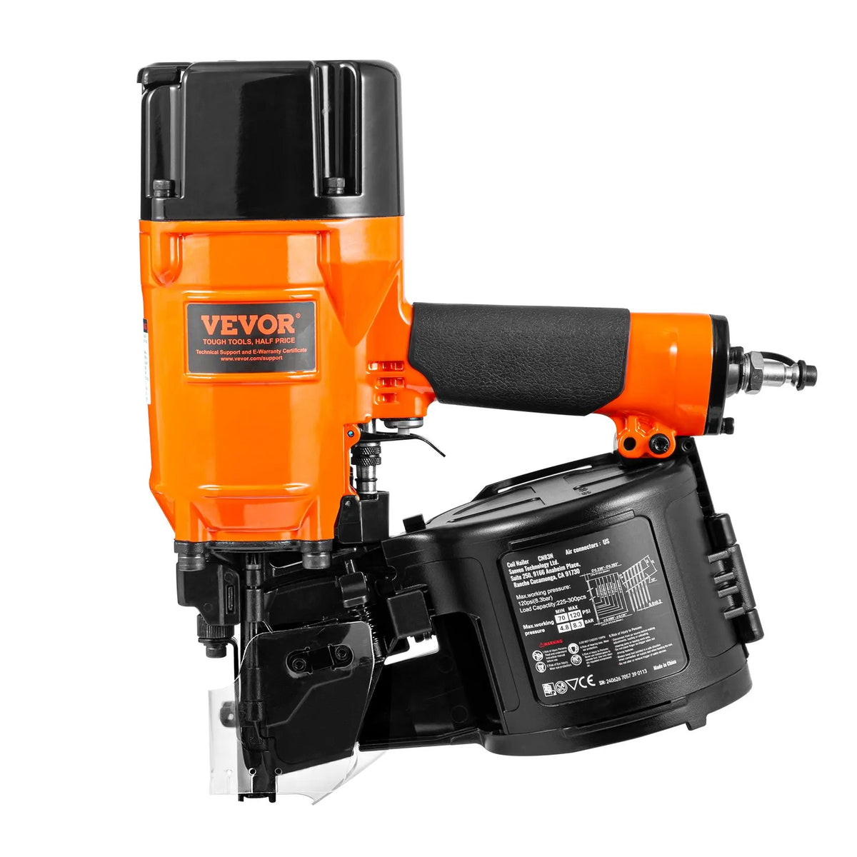 VEVOR Pneumatic Coil Roofing Nailer CN83N, 50–83 mm Nails, 15°, with Depth Adjustment