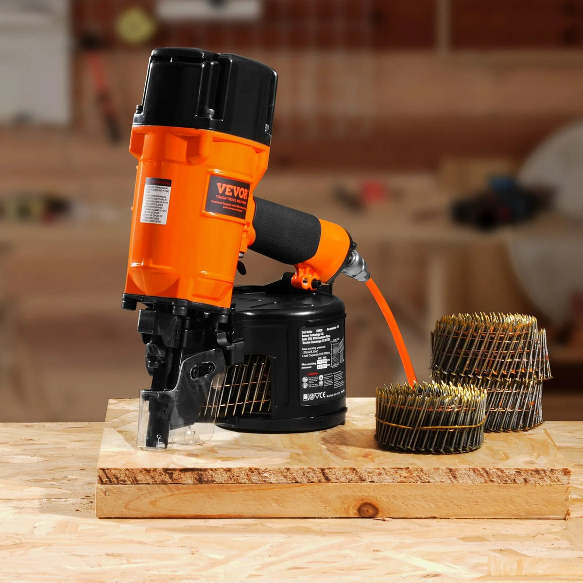 VEVOR Pneumatic Coil Roofing Nailer CN83N, 50–83 mm Nails, 15°, with Depth Adjustment