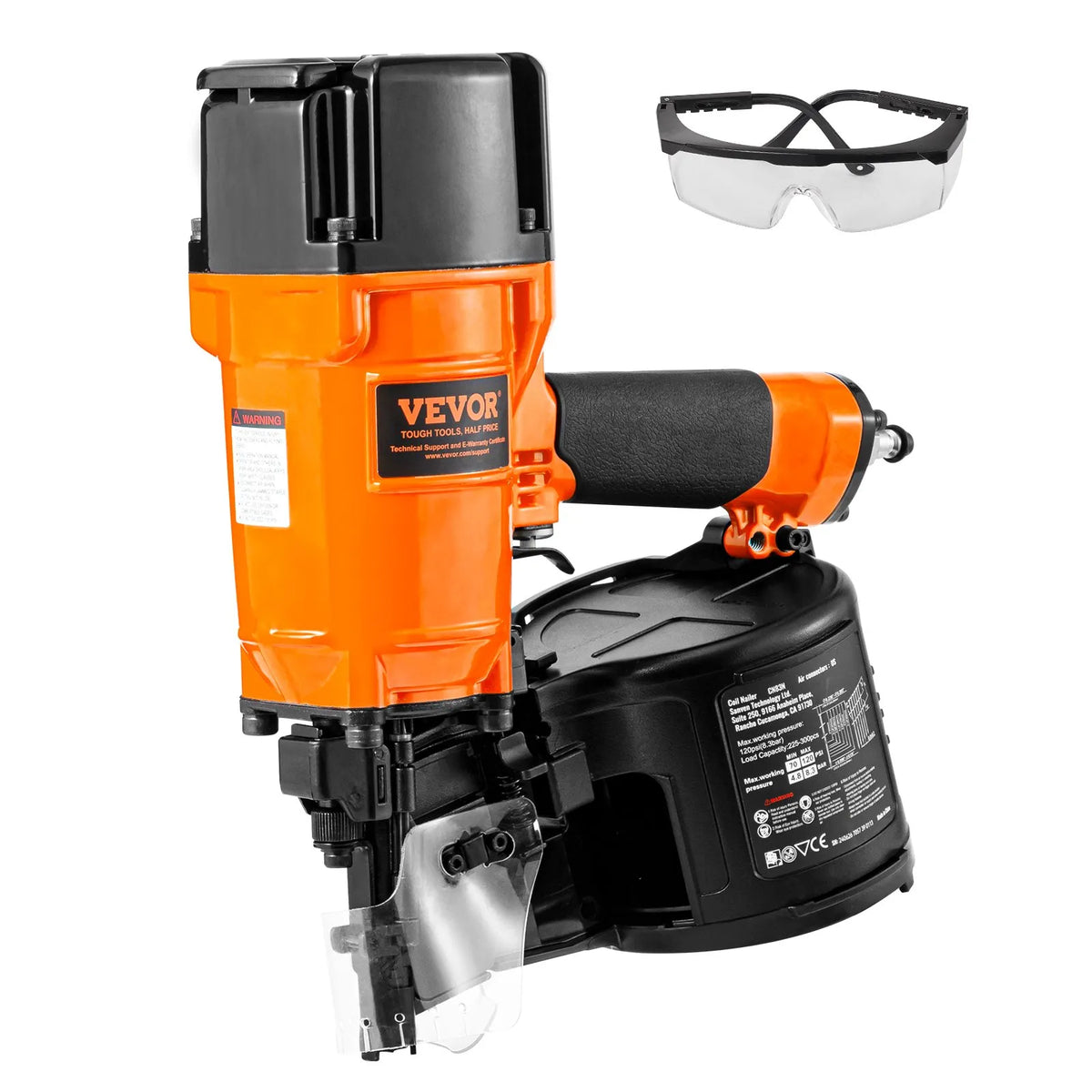 VEVOR Pneumatic Coil Roofing Nailer CN83N, 50–83 mm Nails, 15°, with Depth Adjustment