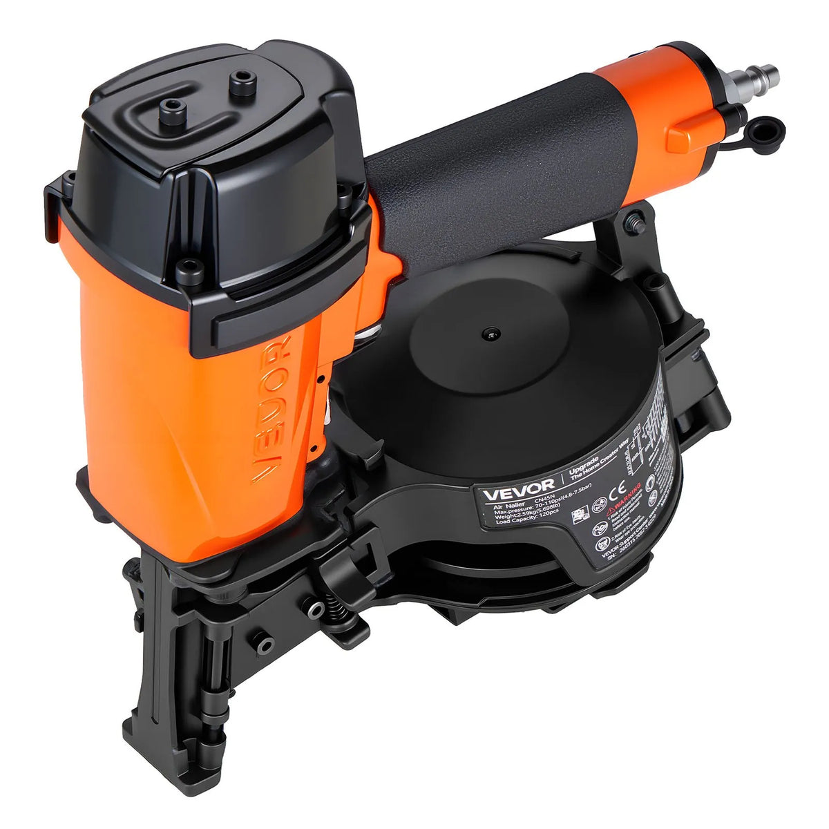 VEVOR Pneumatic Roofing Nailer CN45N, 19–45 mm Coil Nails, 15°, 4–5 Nails/s, for Bitumen Shingles