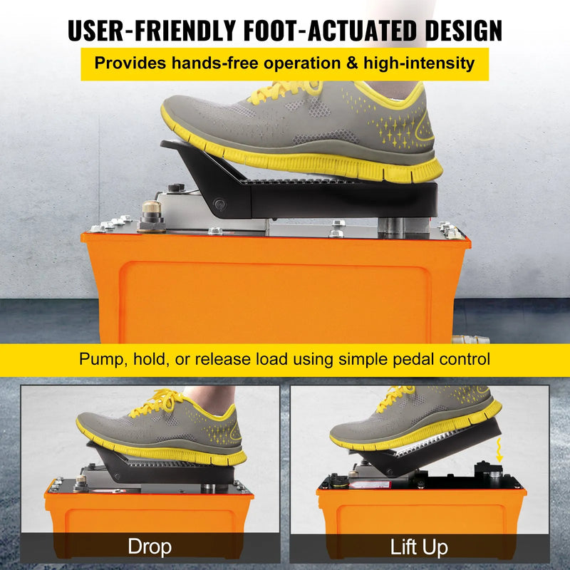 Hidrauliskā pneimatiskā kājas sūkņa sistēma ar šļūteni, darba spiediens 689 bar, piemērota hidrauliskajiem cilindriem un domkratiem, kājām darbināms modelis