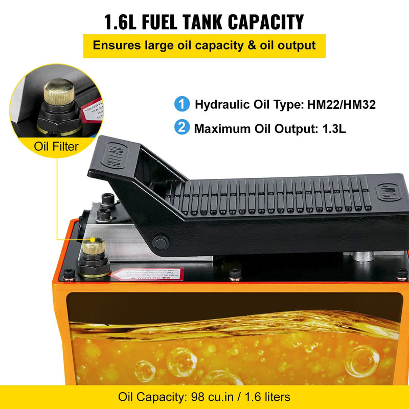 Hidrauliskā pneimatiskā kājas sūkņa sistēma ar šļūteni, darba spiediens 689 bar, piemērota hidrauliskajiem cilindriem un domkratiem, kājām darbināms modelis