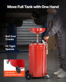 95 L pneimatiski darbināma eļļas noteces tvertne ar regulējamu piltuves augstumu, pārvietojama ar riteņiem, rūpnieciska šķidrumu un degvielas notecināšanas ierīce auto servisiem, sarkana