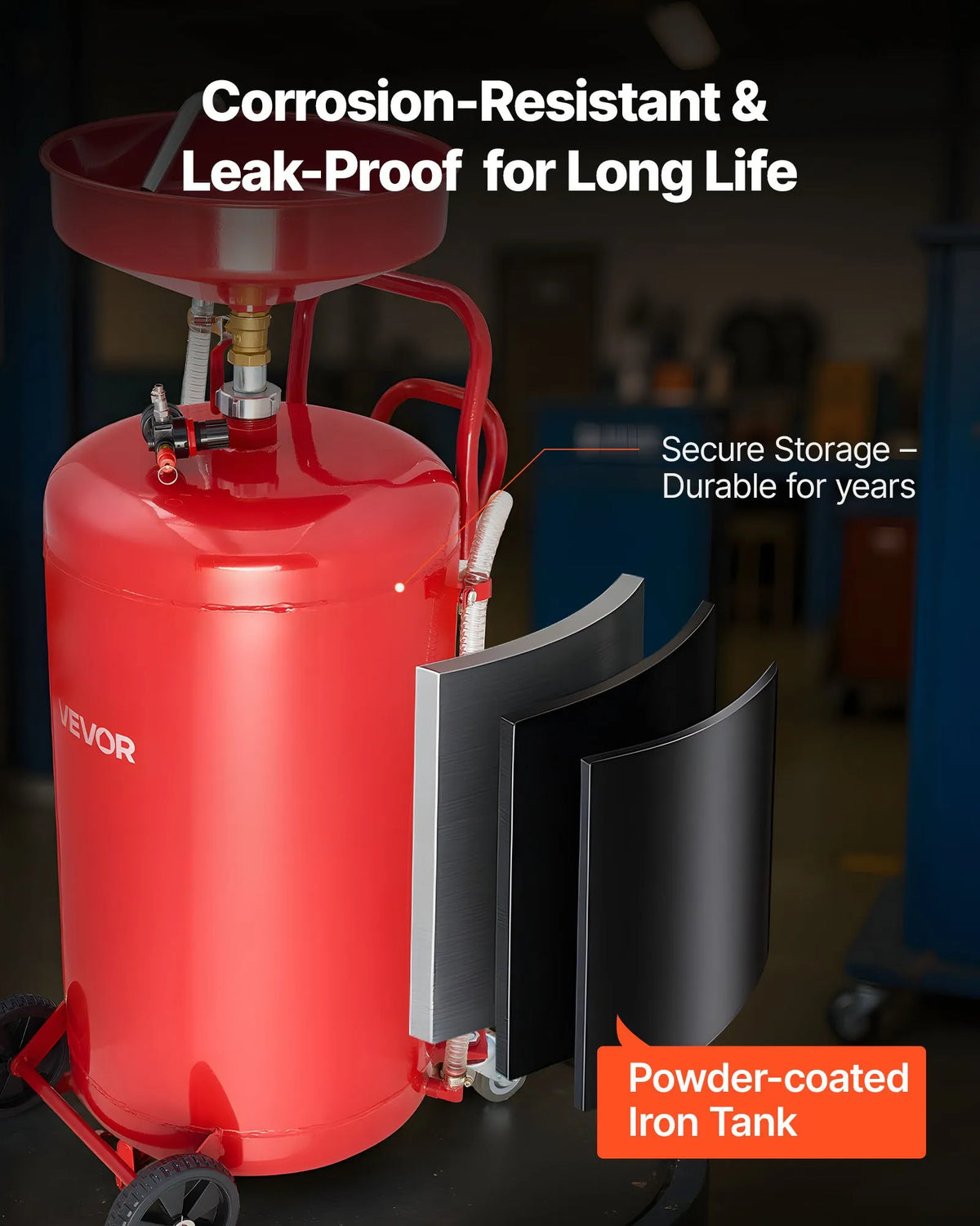 VEVOR Pneumatic Oil Drain Tank, 95 L, with Adjustable Funnel Height, Mobile Design with Wheels, for Oil and Fluid Drainage in Auto Repair Shops and Workshops, Red