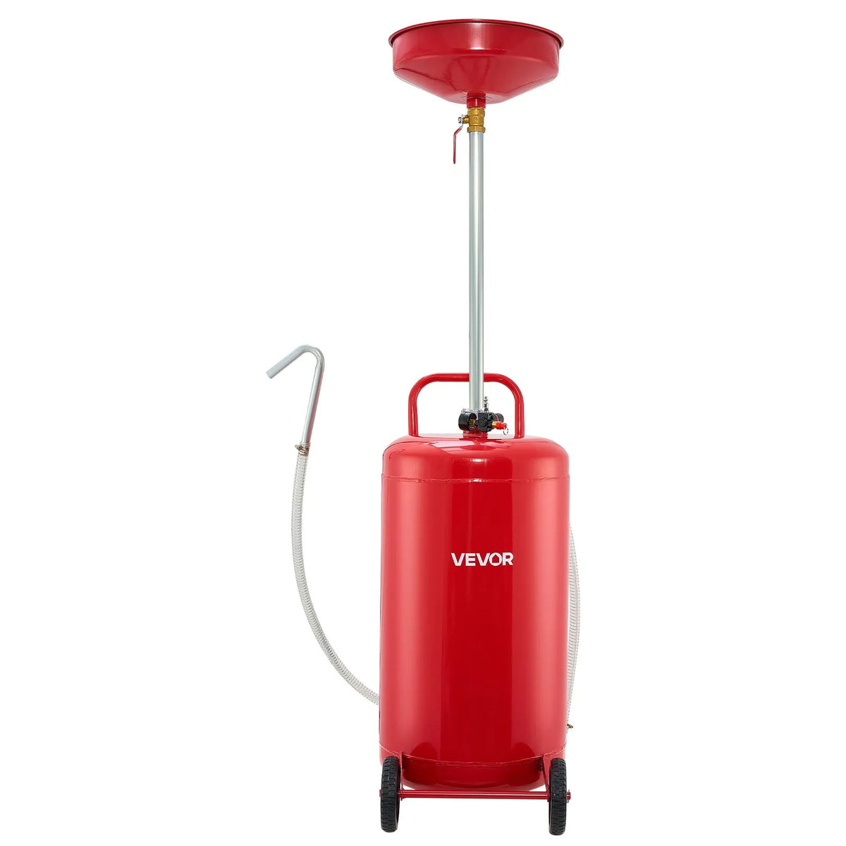 VEVOR Pneumatic Oil Drain Tank, 95 L, with Adjustable Funnel Height, Mobile Design with Wheels, for Oil and Fluid Drainage in Auto Repair Shops and Workshops, Red