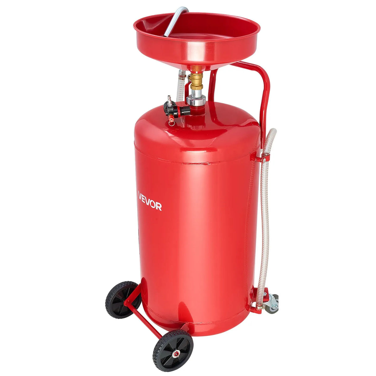 VEVOR Pneumatic Oil Drain Tank, 95 L, with Adjustable Funnel Height, Mobile Design with Wheels, for Oil and Fluid Drainage in Auto Repair Shops and Workshops, Red