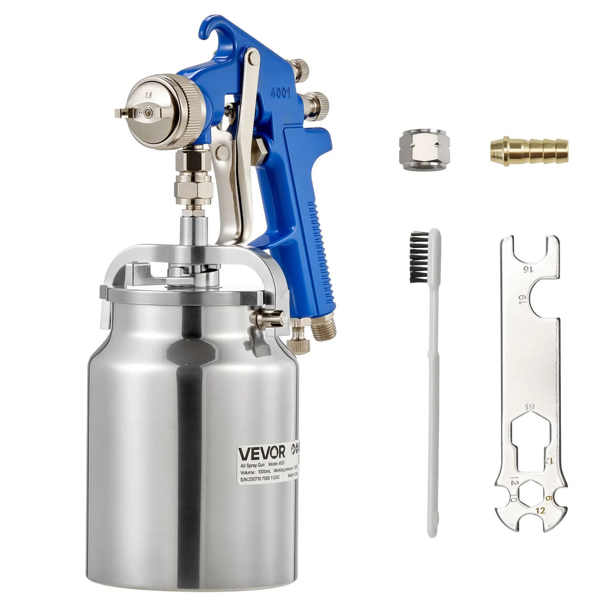VEVOR Siphon Feed Spray Gun with 1000 ml Tank, High Atomization Pneumatic Spray Gun with 1.8 mm Nozzle, Adjustable Flow and Air Supply for Cars, Furniture, Walls and Home Painting