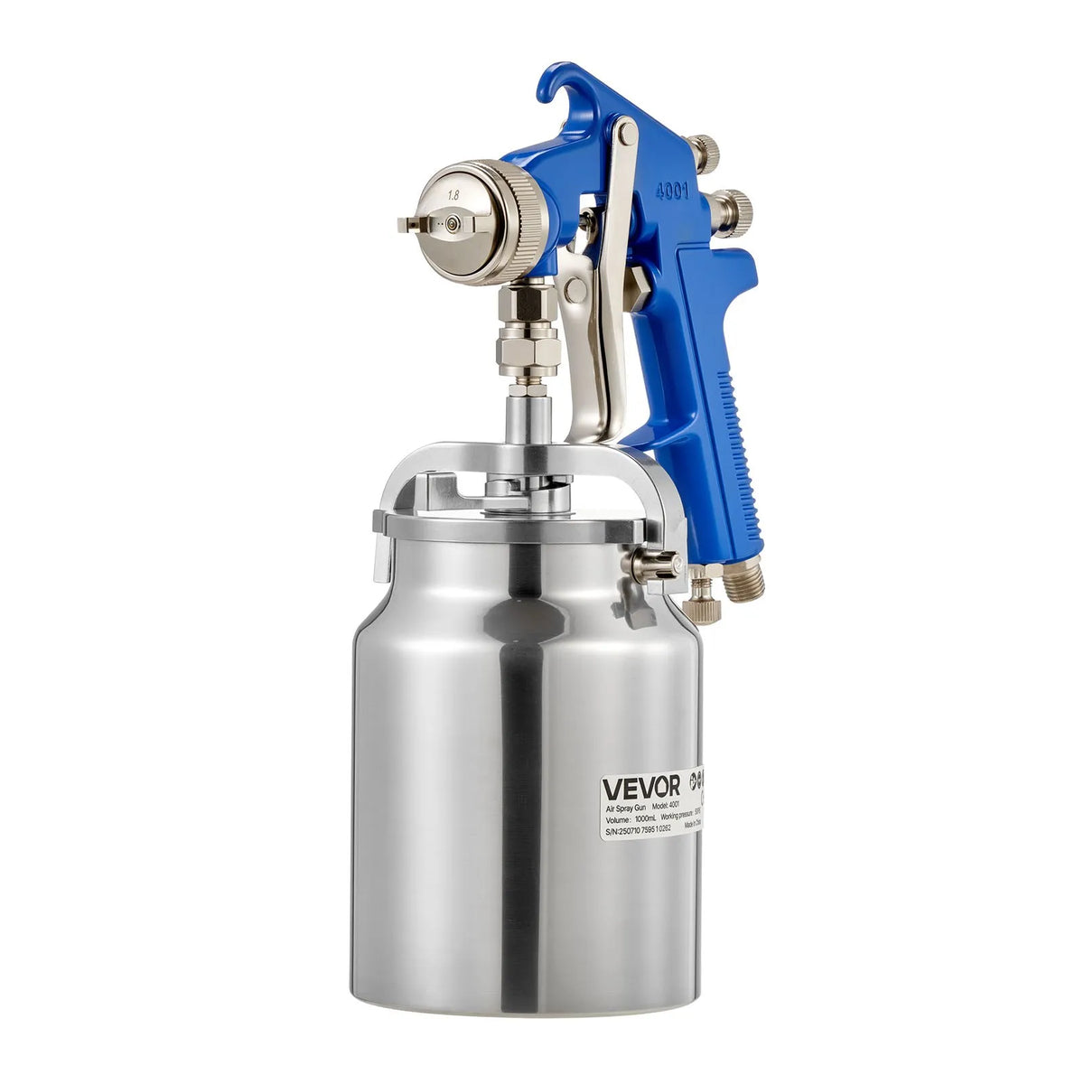 VEVOR Siphon Feed Spray Gun with 1000 ml Tank, High Atomization Pneumatic Spray Gun with 1.8 mm Nozzle, Adjustable Flow and Air Supply for Cars, Furniture, Walls and Home Painting