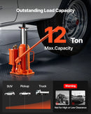 VEVOR pneimatiskais hidrauliskais pudeles domkrats 12 t ar pacelšanas diapazonu 265–505 mm, pneimatisks un manuāls pastiprinātas konstrukcijas metināts domkrats ar rokas sūkni, piemērots SUV, pikapiem, kravas automobiļiem un vieglo auto remontam, oranžs