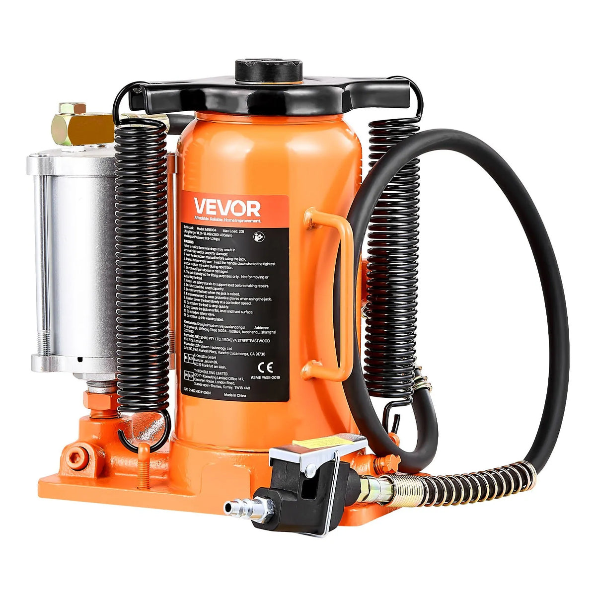 VEVOR Pneumatic/Hydraulic Bottle Jack, 20 t Lifting Capacity, Lift Range 260–495 mm, Reinforced Welded Jack with Pump, for SUV, Pickup Trucks, Lorries, Campers and Car Repair, Orange