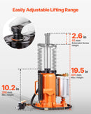 VEVOR pneimatiskais/hidrauliskais pudeles domkrats, celtspēja 20 t, pacelšanas diapazons 260–495 mm, pastiprinātas konstrukcijas metināts domkrats ar sūkni, paredzēts SUV, pikapiem, kravas auto, kemperiem un auto remontam, oranžs
