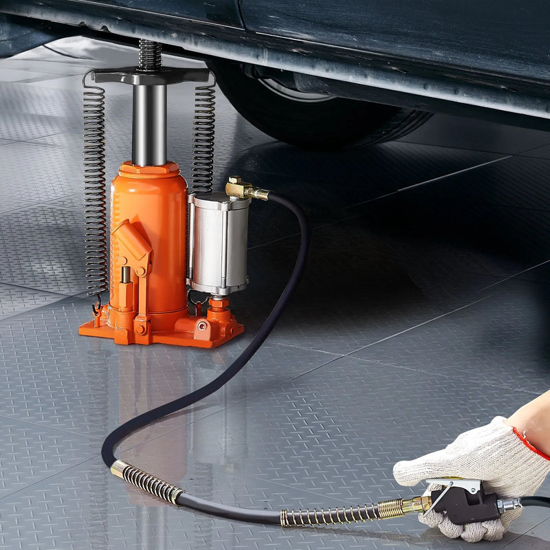 VEVOR pneimatiskais/hidrauliskais pudeles domkrats, celtspēja 20 t, pacelšanas diapazons 260–495 mm, pastiprinātas konstrukcijas metināts domkrats ar sūkni, paredzēts SUV, pikapiem, kravas auto, kemperiem un auto remontam, oranžs