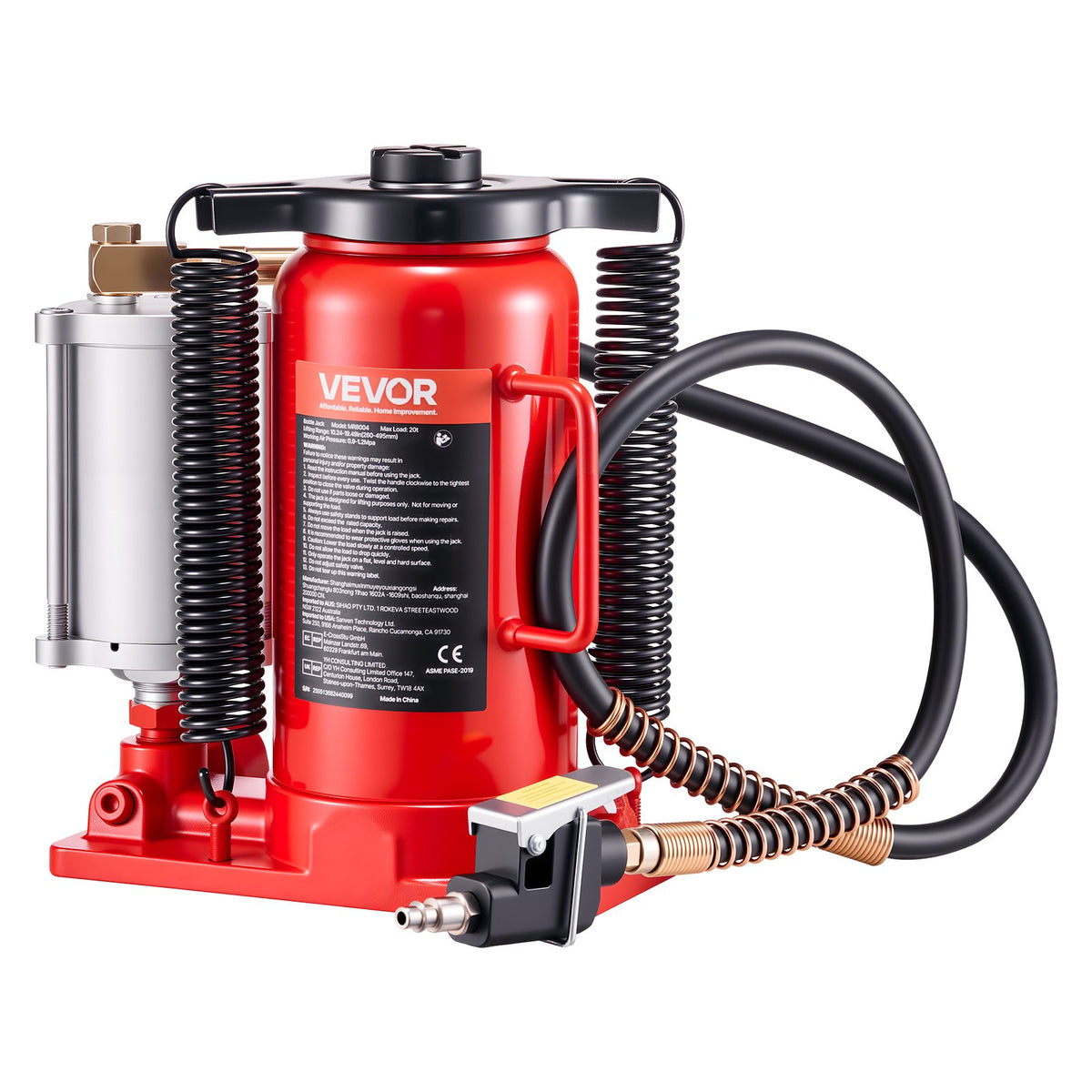 VEVOR Pneumatic and Hydraulic Bottle Jack, 20 t Lifting Capacity, Lifting Range 260–495 mm, Heavy-Duty Welded Construction with Pump, Suitable for Cars, Trucks, Campers and Building Lifting, Red