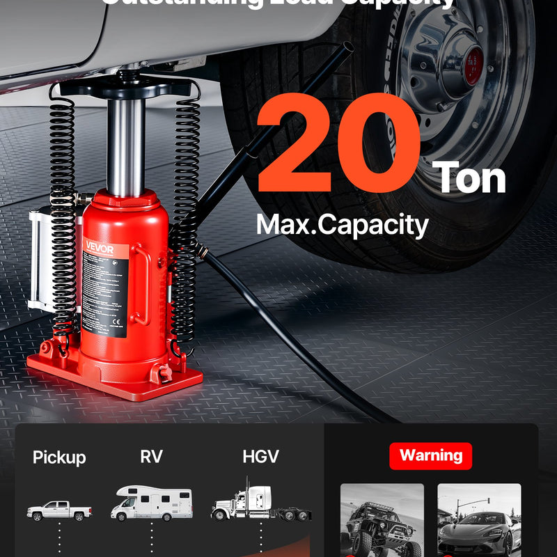 Gaisa hidrauliskais pudeļveida domkrats, 20 t, 260-495 mm, sarkans