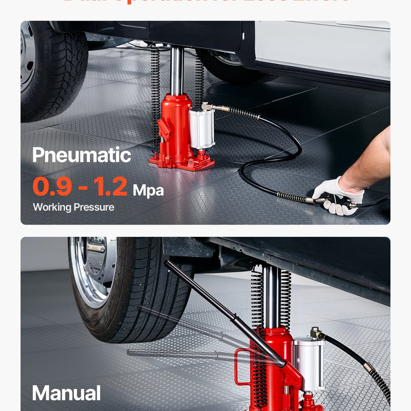 Gaisa hidrauliskais pudeļveida domkrats, 20 t, 260-495 mm, sarkans