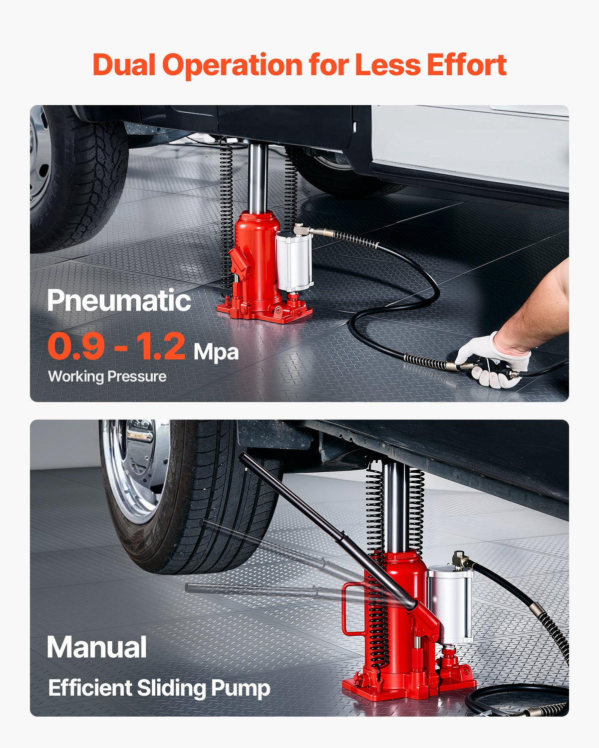 VEVOR Pneumatic and Hydraulic Bottle Jack, 20 t Lifting Capacity, Lifting Range 260–495 mm, Heavy-Duty Welded Construction with Pump, Suitable for Cars, Trucks, Campers and Building Lifting, Red