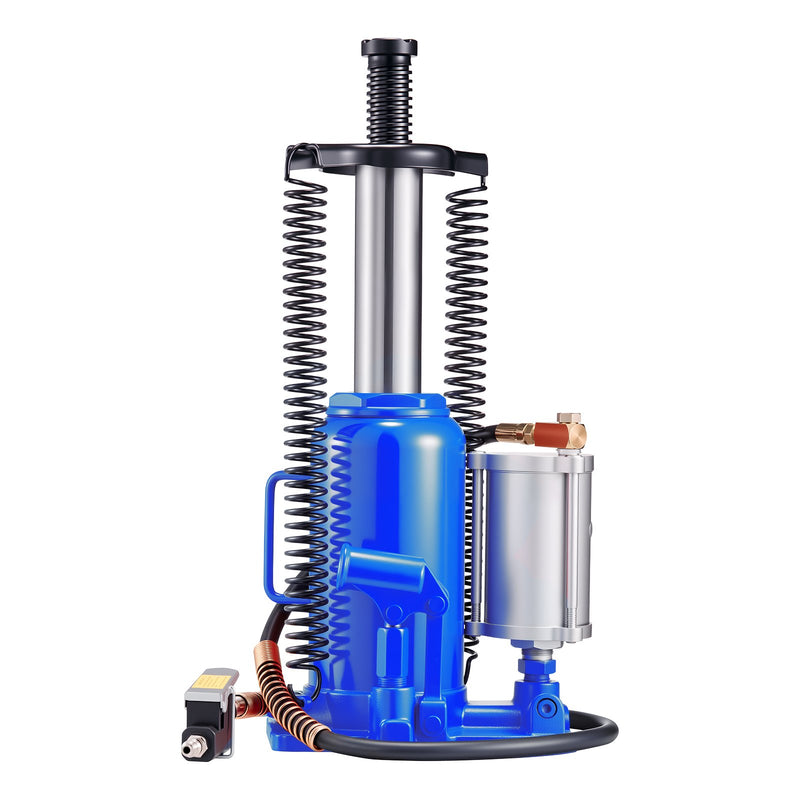 Gaisa hidrauliskais pudeļveida domkrats, 20 t, 260-495 mm, pneimatiskais/manuālais smagās slodzes metinātais domkrats ar sūkni automašīnām, pikapiem, kravas auto, kemperiem, SUV, auto remontam un māju pacelšanai, zils