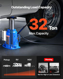 VEVOR pneimatiskais hidrauliskais pudeles domkrats 32 t, celšanas diapazons 255–415 mm, pneimatisks/manuāls smagas slodzes metināts domkrats ar sūkni SUV, pikapiem, kravas auto un auto remontam, zils