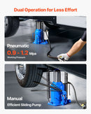 VEVOR pneimatiskais hidrauliskais pudeles domkrats 32 t, celšanas diapazons 255–415 mm, pneimatisks/manuāls smagas slodzes metināts domkrats ar sūkni SUV, pikapiem, kravas auto un auto remontam, zils