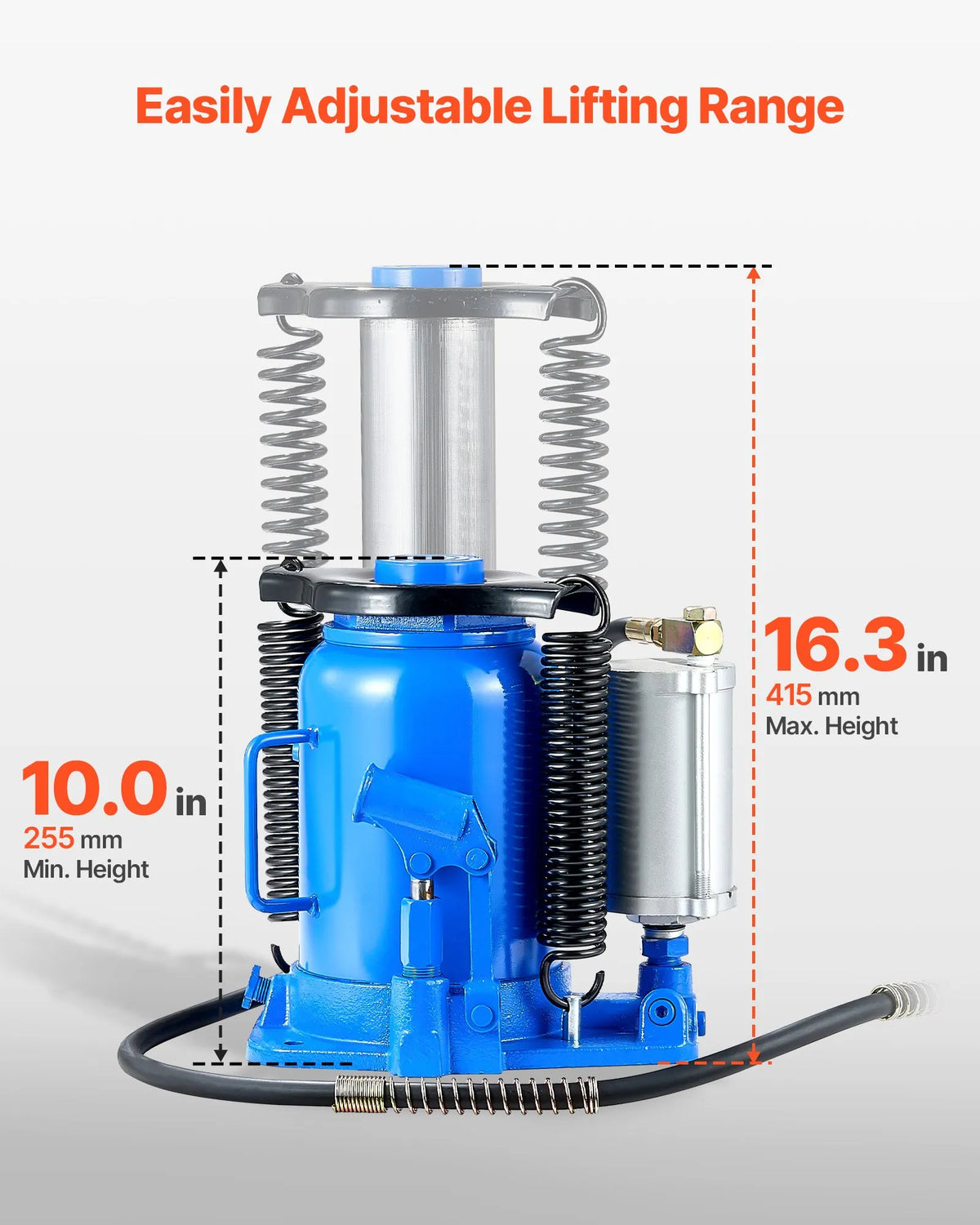 VEVOR Pneumatic Hydraulic Bottle Jack 32 t, Lifting Range 255–415 mm, Pneumatic/Manual Heavy-Duty Welded Jack with Pump for SUV, Pickup, Truck and Car Repair, Blue
