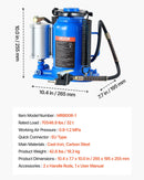 VEVOR pneimatiskais hidrauliskais pudeles domkrats 32 t, celšanas diapazons 255–415 mm, pneimatisks/manuāls smagas slodzes metināts domkrats ar sūkni SUV, pikapiem, kravas auto un auto remontam, zils