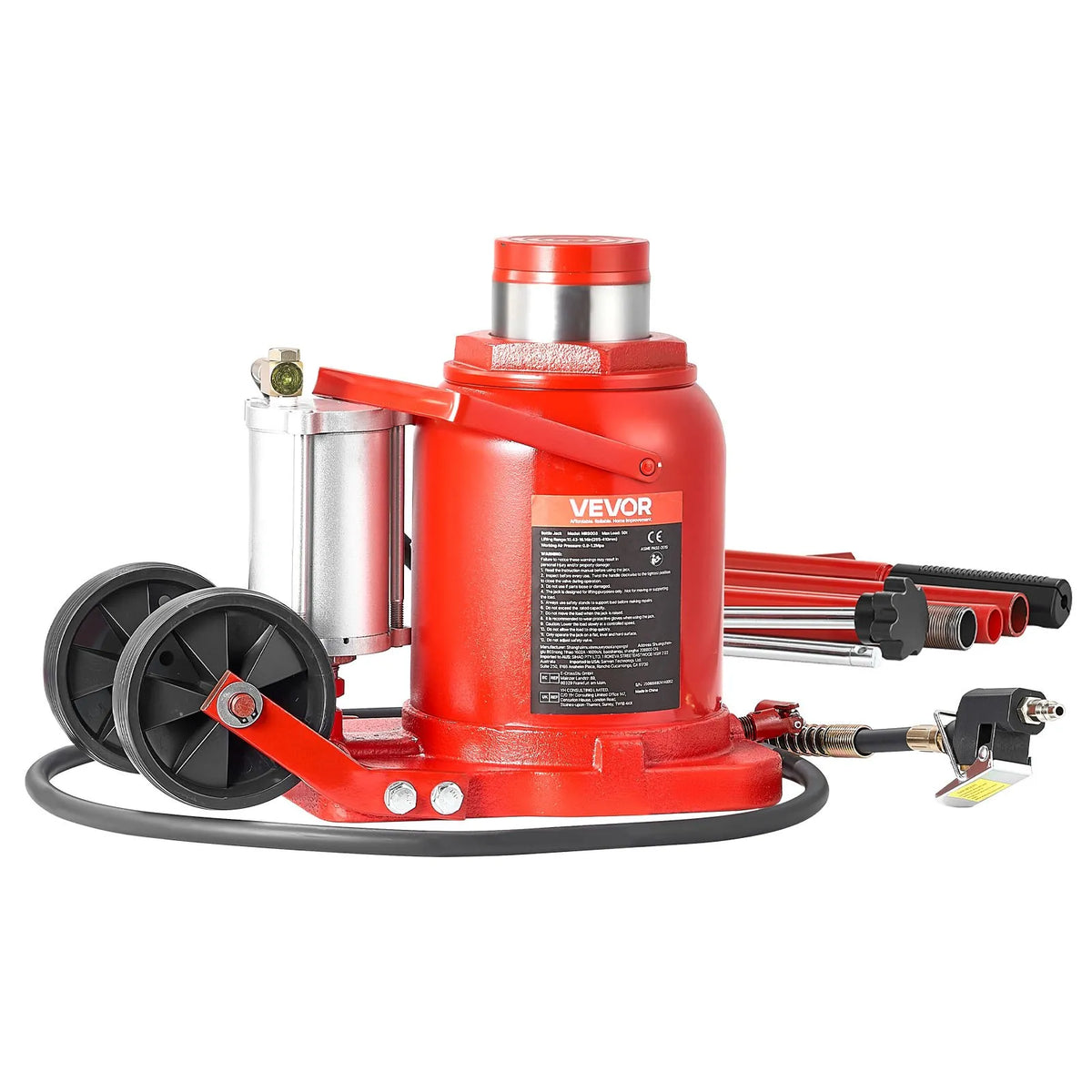 VEVOR Pneumatic Hydraulic Bottle Jack 50 t, Lifting Range 265–410 mm, Pneumatic/Manual Heavy-Duty Welded Jack with Pump for SUV, Pickup, Truck and Car Repair, Red