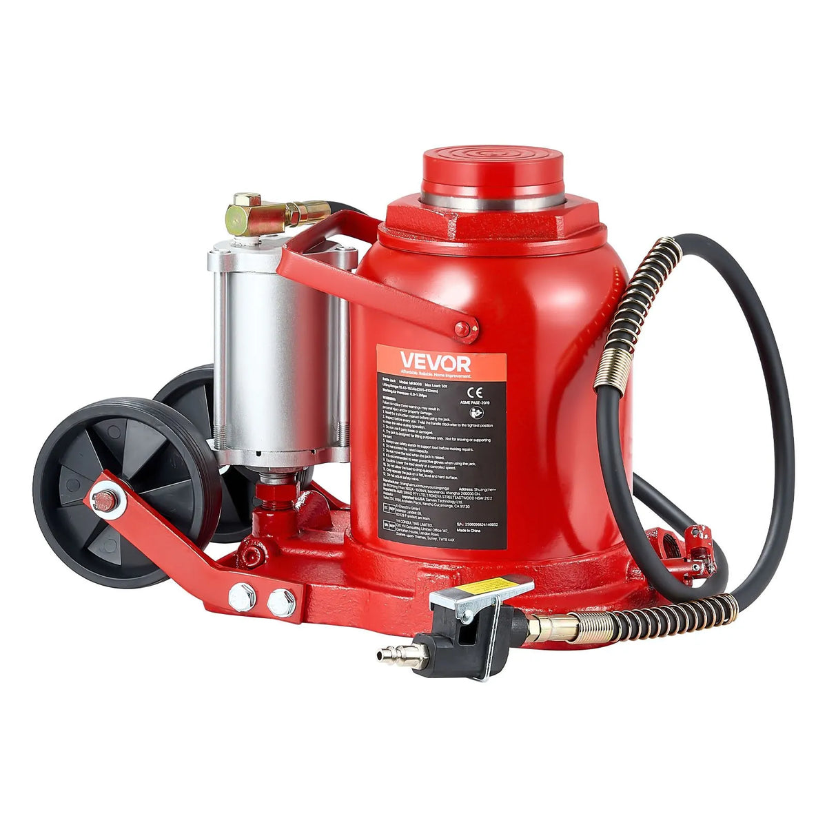 VEVOR Pneumatic Hydraulic Bottle Jack 50 t, Lifting Range 265–410 mm, Pneumatic/Manual Heavy-Duty Welded Jack with Pump for SUV, Pickup, Truck and Car Repair, Red