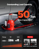 VEVOR pneimatiskais hidrauliskais pudeles domkrats 50 t, celšanas diapazons 265–410 mm, pneimatisks/manuāls smagas slodzes metināts domkrats ar sūkni SUV, pikapiem, kravas auto un auto remontam, sarkans