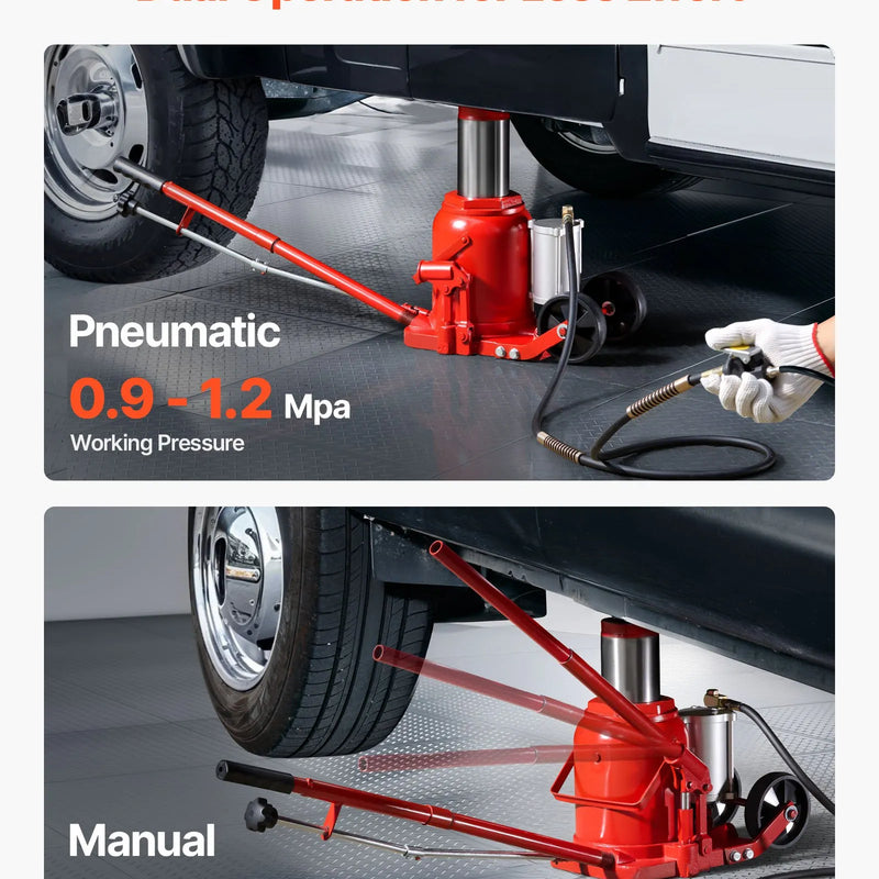 VEVOR pneimatiskais hidrauliskais pudeles domkrats 50 t, celšanas diapazons 265–410 mm, pneimatisks/manuāls smagas slodzes metināts domkrats ar sūkni SUV, pikapiem, kravas auto un auto remontam, sarkans