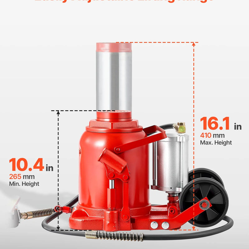 VEVOR pneimatiskais hidrauliskais pudeles domkrats 50 t, celšanas diapazons 265–410 mm, pneimatisks/manuāls smagas slodzes metināts domkrats ar sūkni SUV, pikapiem, kravas auto un auto remontam, sarkans