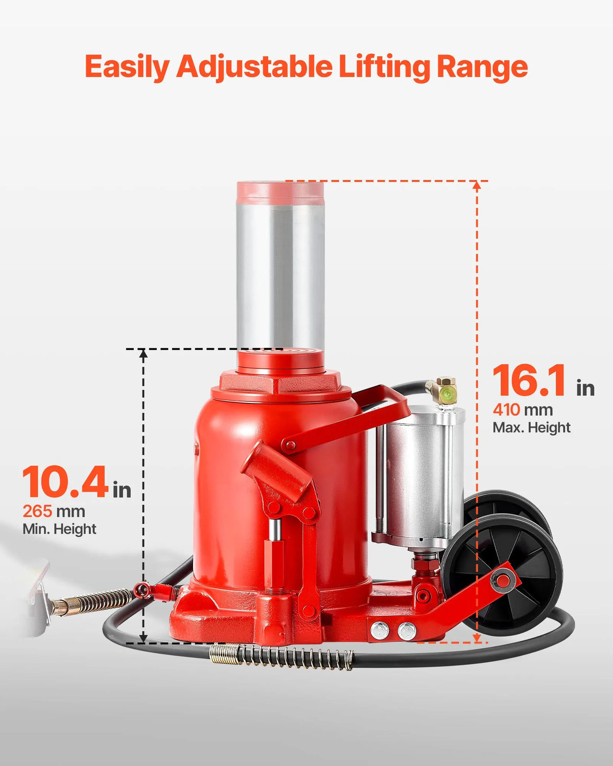 VEVOR Pneumatic Hydraulic Bottle Jack 50 t, Lifting Range 265–410 mm, Pneumatic/Manual Heavy-Duty Welded Jack with Pump for SUV, Pickup, Truck and Car Repair, Red