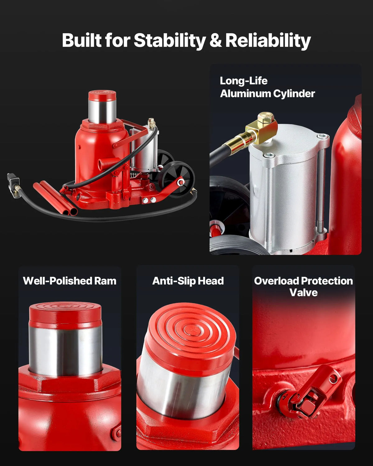 VEVOR Pneumatic Hydraulic Bottle Jack 50 t, Lifting Range 265–410 mm, Pneumatic/Manual Heavy-Duty Welded Jack with Pump for SUV, Pickup, Truck and Car Repair, Red