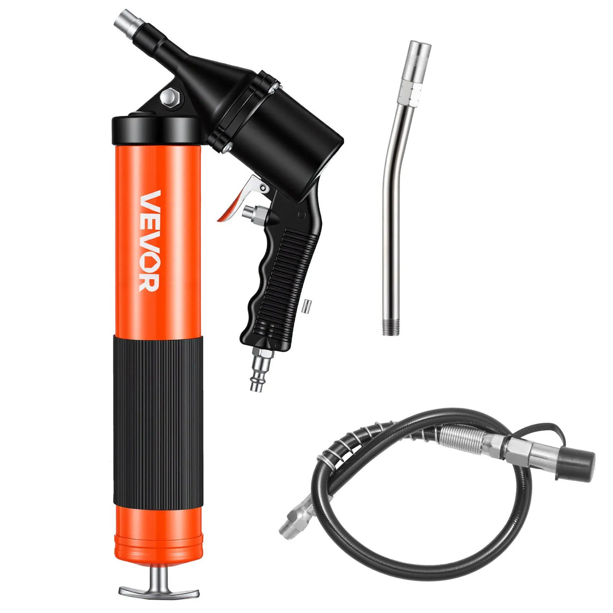VEVOR Grease Gun, High-Pressure 41.4 MPa, Heavy-Duty Pistol-Type Grease Kit with 0.4 L Capacity, 45.7 cm Flexible Hose, 1 Rigid Extension and 2 Flat Tips for Automotive and Marine Applications