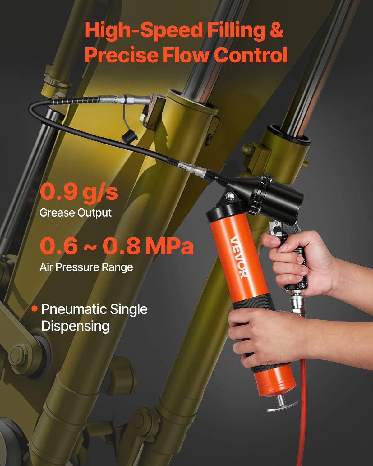 VEVOR Grease Gun, High-Pressure 41.4 MPa, Heavy-Duty Pistol-Type Grease Kit with 0.4 L Capacity, 45.7 cm Flexible Hose, 1 Rigid Extension and 2 Flat Tips for Automotive and Marine Applications