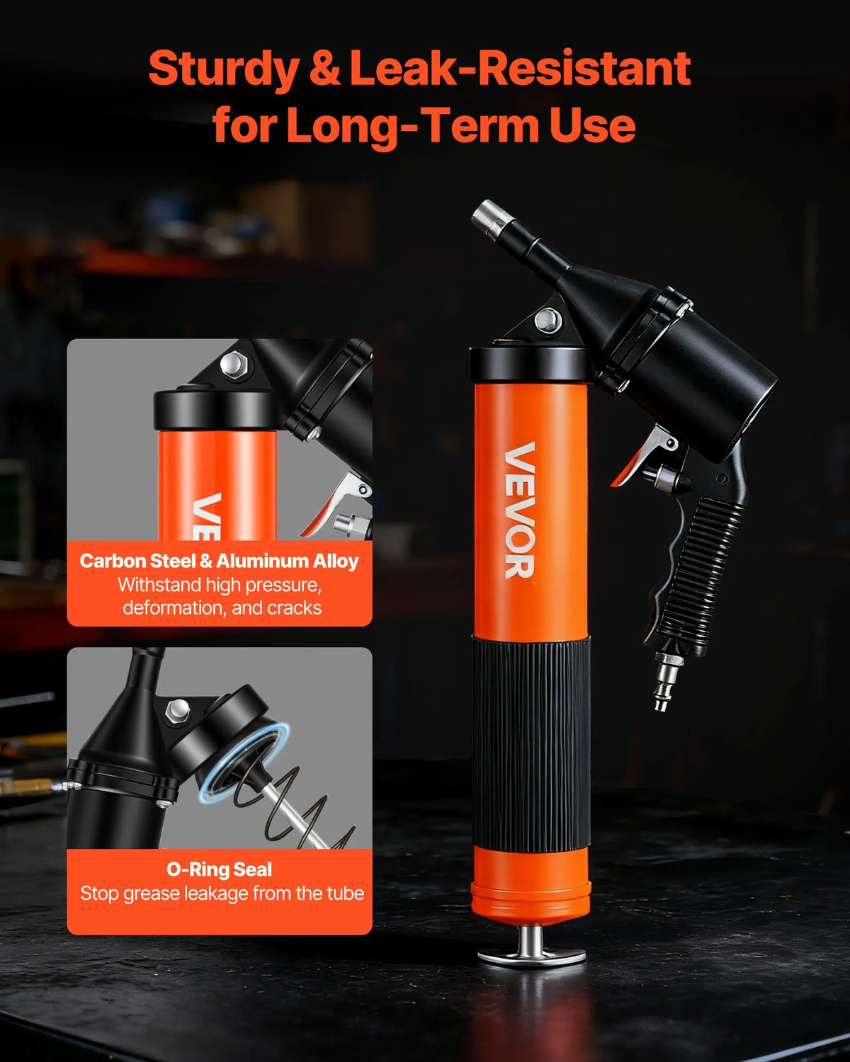 VEVOR Grease Gun, High-Pressure 41.4 MPa, Heavy-Duty Pistol-Type Grease Kit with 0.4 L Capacity, 45.7 cm Flexible Hose, 1 Rigid Extension and 2 Flat Tips for Automotive and Marine Applications