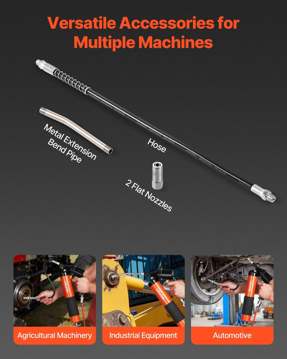 VEVOR Grease Gun, High-Pressure 41.4 MPa, Heavy-Duty Pistol-Type Grease Kit with 0.4 L Capacity, 45.7 cm Flexible Hose, 1 Rigid Extension and 2 Flat Tips for Automotive and Marine Applications