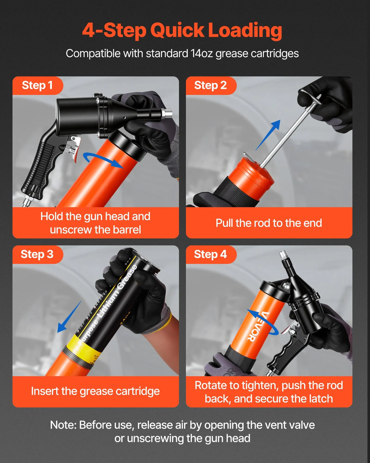 VEVOR Grease Gun, High-Pressure 41.4 MPa, Heavy-Duty Pistol-Type Grease Kit with 0.4 L Capacity, 45.7 cm Flexible Hose, 1 Rigid Extension and 2 Flat Tips for Automotive and Marine Applications