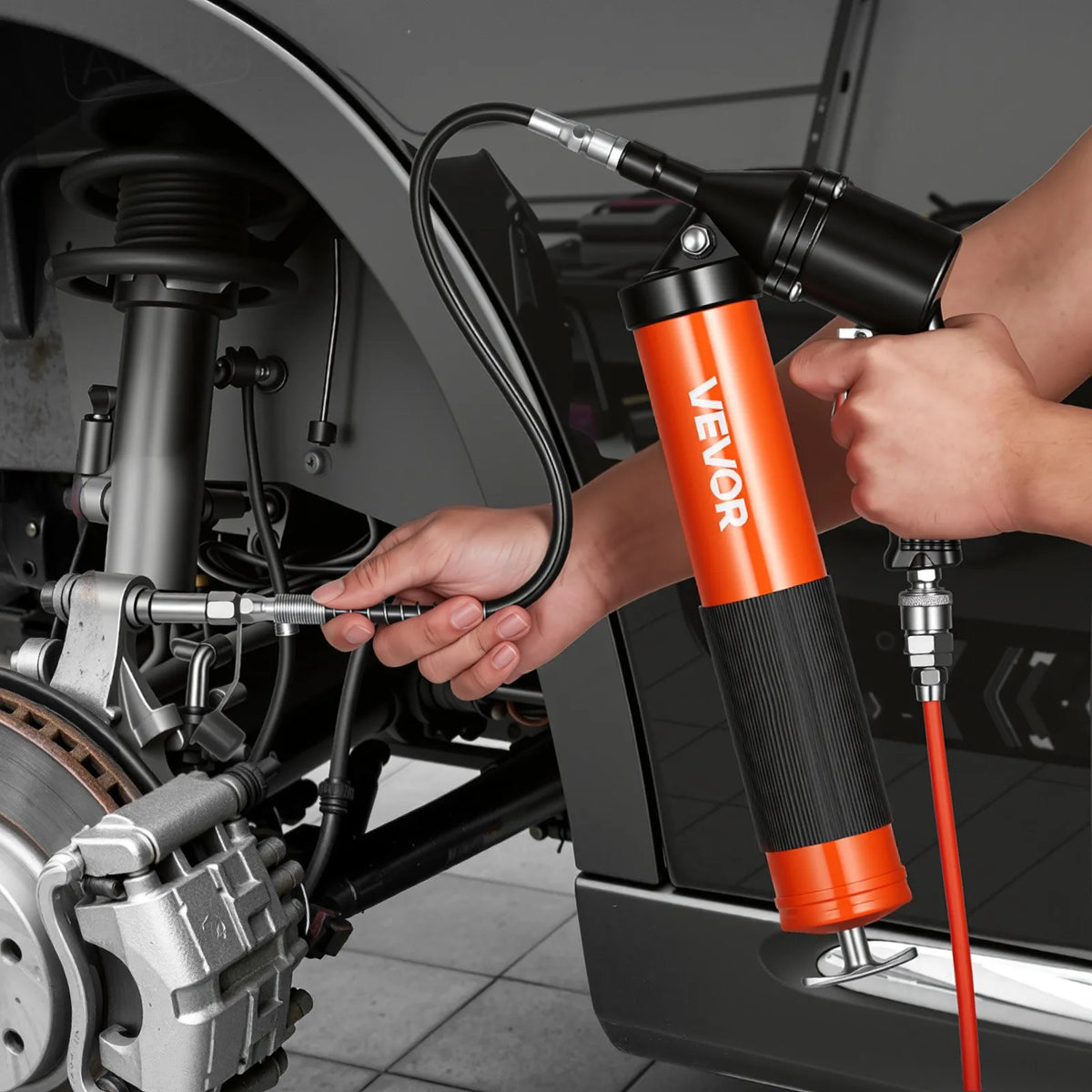VEVOR Grease Gun, High-Pressure 41.4 MPa, Heavy-Duty Pistol-Type Grease Kit with 0.4 L Capacity, 45.7 cm Flexible Hose, 1 Rigid Extension and 2 Flat Tips for Automotive and Marine Applications