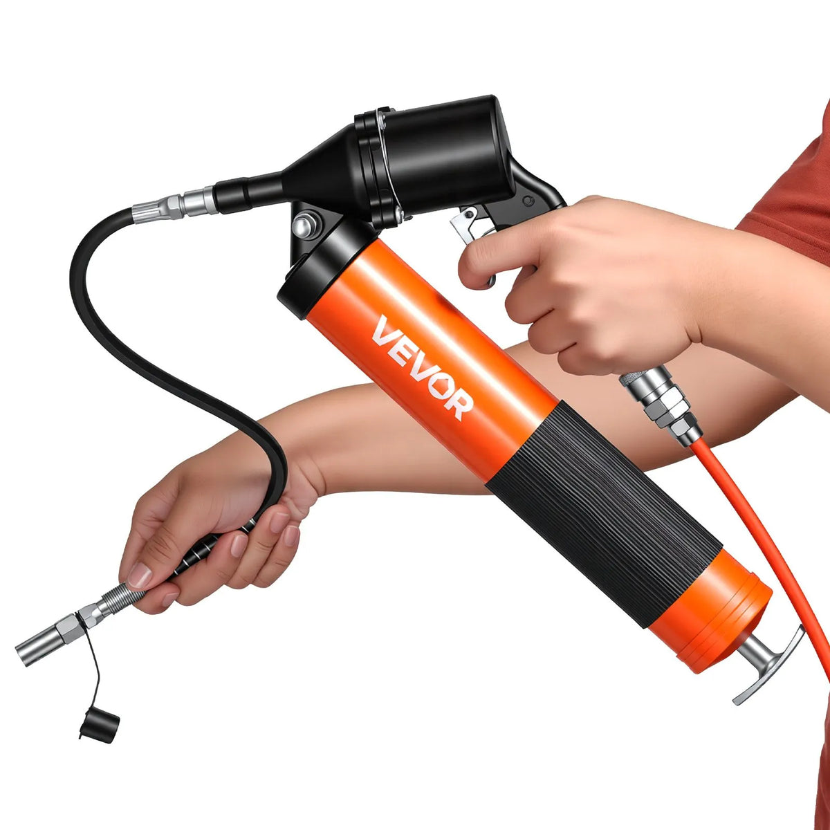 VEVOR Grease Gun, High-Pressure 41.4 MPa, Heavy-Duty Pistol-Type Grease Kit with 0.4 L Capacity, 45.7 cm Flexible Hose, 1 Rigid Extension and 2 Flat Tips for Automotive and Marine Applications