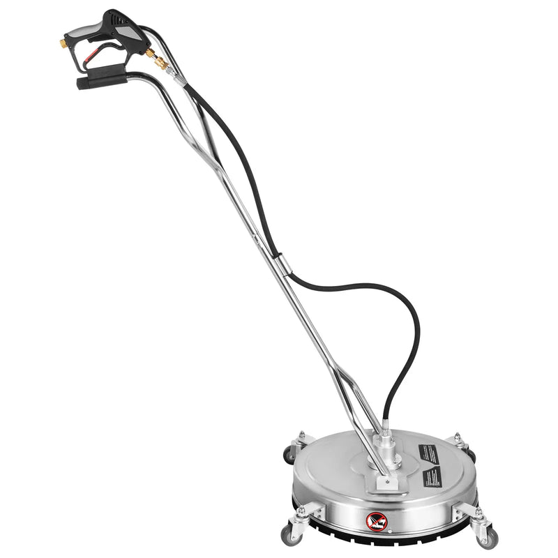 46 cm virsmas tīrītājs augstspiediena mazgātājam, 275 bar, ar 9,5 mm ātro savienotāju, riteņiem, 40 l/min plūsmu, nerūsējošā tērauda rotējošo stieni un 3 sprauslām