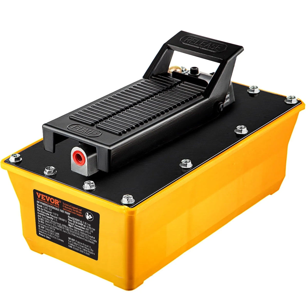 VEVOR Pneumatic Hydraulic Foot Pump 689 bar, 1.9 l Tank, with Hose and Spray Gun