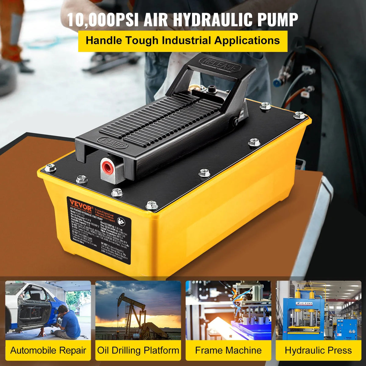 VEVOR Pneumatic Hydraulic Foot Pump 689 bar, 1.9 l Tank, with Hose and Spray Gun