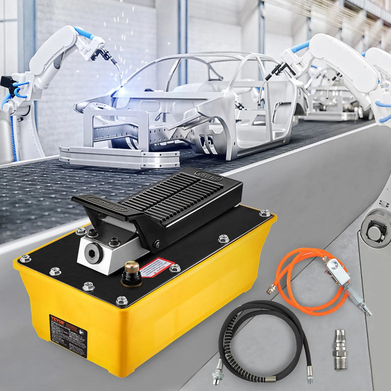 Pneimatiskais hidrauliskais kājas sūknis 689 bar, 1,9 L eļļļas tvertne, ar šļūteni un smidzināšanas pistoli, paredzēts smagās tehnikas apkopei, automobiļu remontam un rāmja presēm